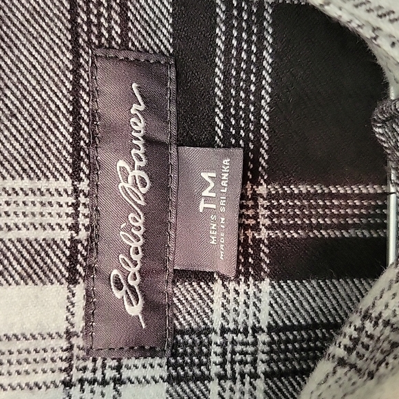 Eddie Bauer Classic Black & White Plaid Flannel, Size Tall Medium - Picture 2 of 8